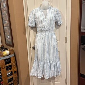 J Crew Striped blue and white Midi Dress. Sz Small